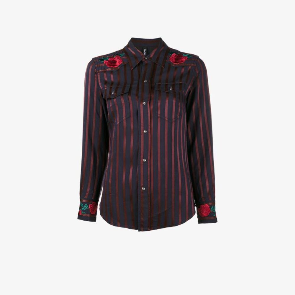 ADAM SELMAN Cowgirl Striped Embroidered‎ Button Down Sz8